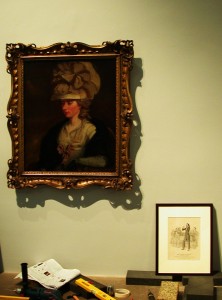 Fanny Burney and Niccolo Paganini at then National Portrait Gallery (Hanging Peter's exhibit 'Obly Connect' in 2011)