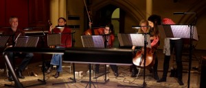 Rehearsal for Nigel Clarke 'Dogger Fisher German Bight Humber Thames Dover Wight' L-R: Morgan Goff, Diana Mathews, Val Welbanks, Evie Heyde, Rachel Meerloo