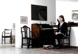 The composer listens. Kate Honey at rehearsal in the ideal surroundings of Kettles Yard. Photo Malene Skaerved