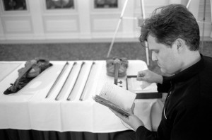 Working with Paganini's travel notebook at the Library of Congress. Photo Richard Bram