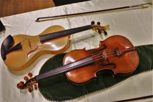 The 'Viotti ex-Bruce Stradivari', with Luca Alessandrini's silk violin and a 1770 Tourte Bow